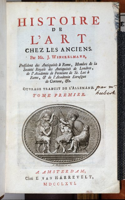Titelsidan för History of Art Among the Ancients av Johann Joachim Winckelmann (1717-68), publicerad Amsterdam, 1766 av Dutch School