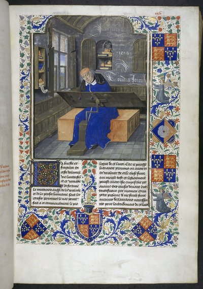 Översättare på jobbet, från Facts and sayings memorabilia (eller Les Faits et les Dits des Romains), Royal 18 E III, f.24 av Dutch School