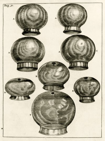Olika koppningsglas, från The Practice of Medicine av Frederik Dekkers, 1694 av Dutch School