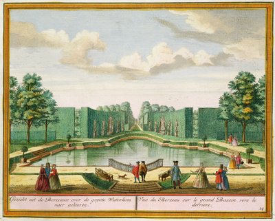 Utsikt från berget över den stora sjön, från Her Zeganplant Kennemerland, av Hendrik de Leth och Matthias Brouerius Van Nidek, publicerad ca 1700-1730 av Dutch School