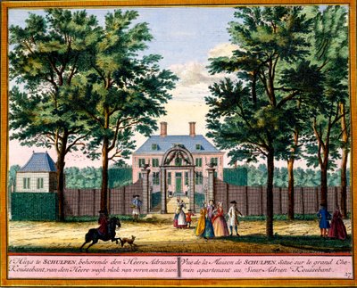 Utsikt över Schulpen House, från Het Zeganpralent Kennemerlant av Hendrick de Leth och Matthias Brouerius Van Nidek, publicerad ca 1700-30 av Dutch School