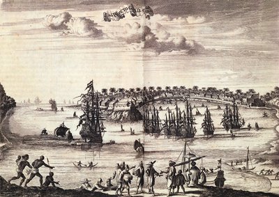 Utsikt över hamnen och staden Galle, publicerad i Amsterdam 1676 av Dutch School