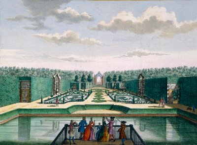 Utsikt över parterren och triumfbågen, Meerestein, från Het Zeganpralent Kennemerlant av Hendrick de Leth och Matthias Brouerius Van Nidek, publicerad ca 1700-1730 av Dutch School