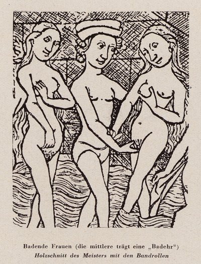 Kvinnor badar (träsnitt) av Dutch School