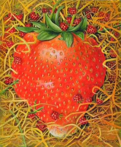 Strawberry in Straw, 1998 (akryl på duk) av E.B. Watts