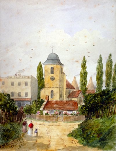 St Pancras Old Church och Adam and Eve Tavern, London, 1830. av EH Dixon