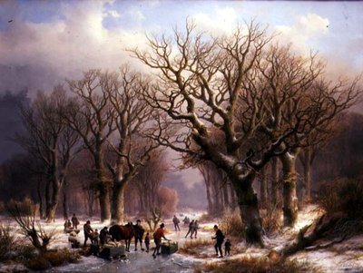 Ett vinterlandskap (olja på duk) av E.J. and Klombeck J.B. Verboeckhoven