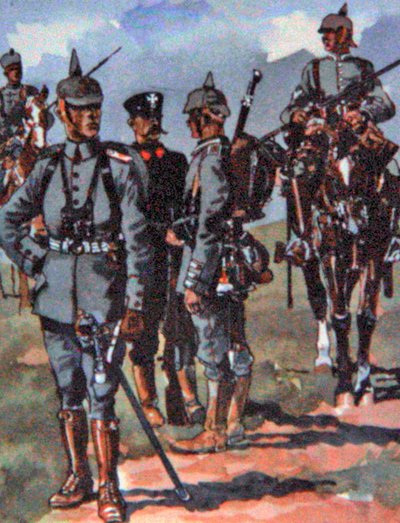 Tyska fältuniformer från 1914 (färg litho) av E. (after) Dobrich