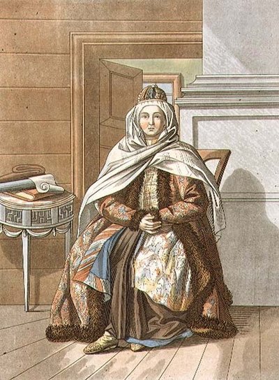 Tartar Woman from Tomsk, graverad av Jegor Skotnikoff (1782-1843) (litho) av E. (after) Karnejeff