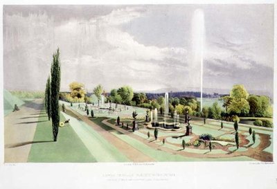 Lower Terrace Garden, Worsley Hall, pub. av Thomas McLean (litho) av E. Adveno Brooke
