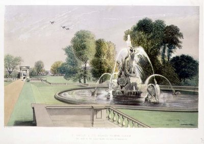 St. George and the Dragon Fountain, Holkham, pub. av Thomas McLean (litho) av E. Adveno Brooke