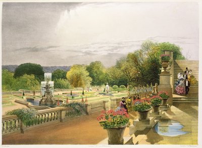 The Parterre, Harewood House nära Leeds, pub. av Thomas McLean av E. Adveno Brooke