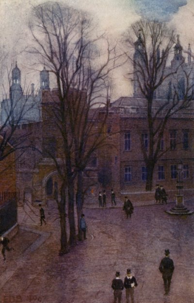 Eton: Upper School och Long Walk från Common Lane House (färg litho) av E. D. Brinton