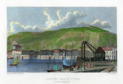 Landningsplats, yttre hamn, Dover, Kent, 1800-talet. av E. Finden