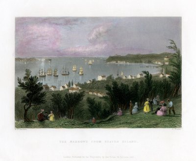 The Narrows sett från Staten Island, New York, USA, 1837. av E. Finden