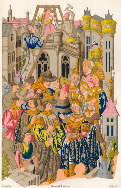 Grundandet av klostret St Genevieve, 1400-talet, 1849. av E. Hauger