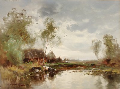 Landskap med väderkvarn av E. Landseer Harris