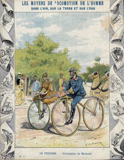 Pierre Michaux och Michaudine velocipedes - Från ett skyddande fodral för skolböcker, sent 1800-tal - velocipeds a pedal (les michaudines) av Pierre Michaux (1813-1883) av E. Letellier