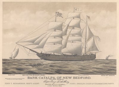 Bark Catalpa från New Bedford, polisbåt, skeppsbåt och det brittiska fartyget Georgette av E. N. Russell