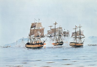 Commodore Macdonough i Saratoga besegrar britterna, slaget vid Lake Champlain av E. Tufnell