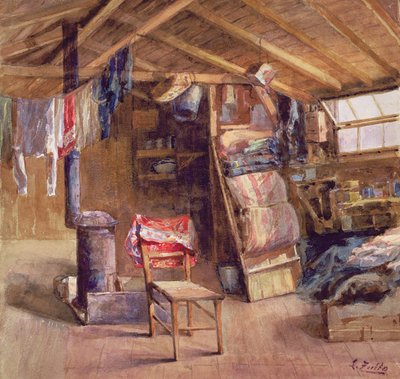 A Garret Interior, c.1860 (akvarell på papper) av E. Zoello