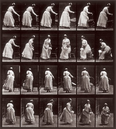 Animal Locomotion, skylt 265: sekvens med en kvinna som sitter ner, 1887 (fotomekaniskt tryck) av Eadweard Muybridge