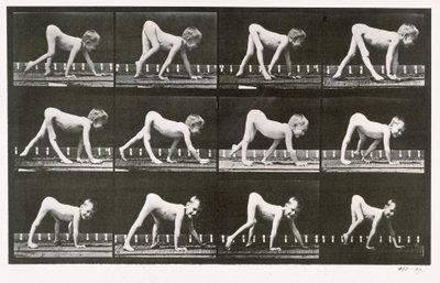 Handikappad pojke som kryper, platta 539 från "Animal Locomotion", 1887 av Eadweard Muybridge