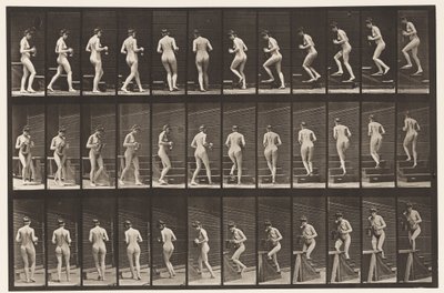 Tavla 103. Vändande och uppåtgående trappor, kanna och bägare i händerna, 1872-1885 av Eadweard Muybridge