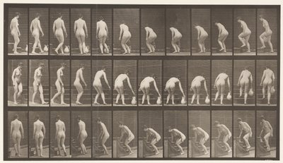 Tavla 108. Att vända sig för att gå uppför trappor, luta sig, lyfta en kanna, 1872-1885 av Eadweard Muybridge