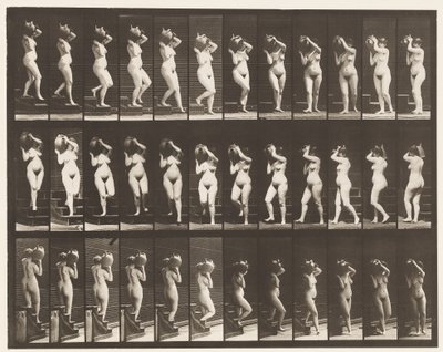 Tavla 147. Nedgångstrappa; Att vända vattenburk på höger axel, 1872-1885 av Eadweard Muybridge