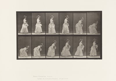 Tallrik 211. Böjande och lyftande handduk; Parasoll i vänster hand, 1885 av Eadweard Muybridge