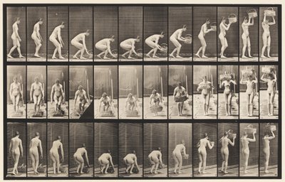 Tallrik 221. Böjning och lyftning av 12 lbs korg till huvudet av Eadweard Muybridge