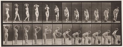 Tallrik 235. Vridning och borttagning av vattenburk från axel till mark, 1872-1885 av Eadweard Muybridge