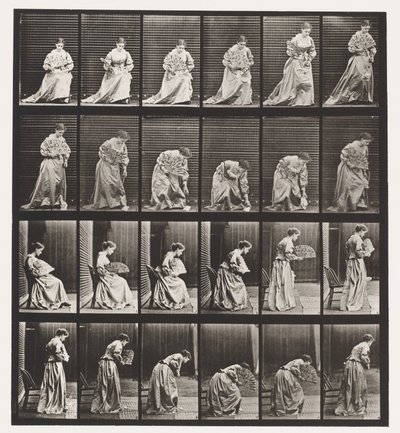 Tallrik 250. Reser sig från stolen, lutande och lyftande näsduk av Eadweard Muybridge