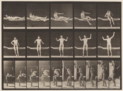 Tallrik 260. Uppstår från soffa och sträckande armar, 1885 av Eadweard Muybridge