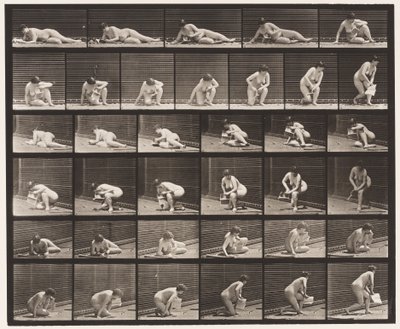 Plåt 270. Uppstår från marken med broschyr i vänster hand av Eadweard Muybridge