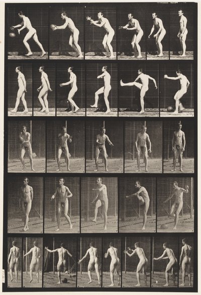 Tallrik 300. Fotboll; drop kick, 1885 av Eadweard Muybridge