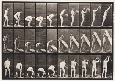 Plåt 382. Lifting A Log on End, 1872-1885 av Eadweard Muybridge