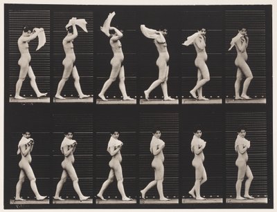 Tallrik 40. Gå, kasta näsduk över axlarna av Eadweard Muybridge