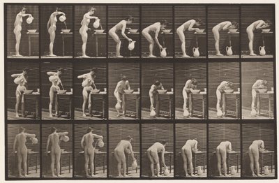 Tallrik 413. Häll vatten i handfat och tvätta ansiktet av Eadweard Muybridge
