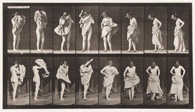 Tallrik 425. Toalett, ta på sig klänning och vända sig om, 1872-1885 av Eadweard Muybridge