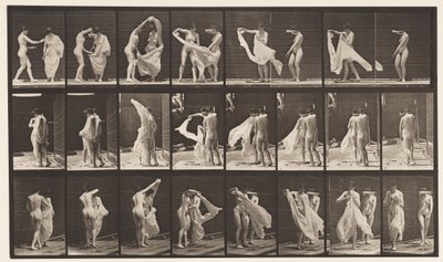 Tallrik 429. Toalett; Två modeller, 1 Disrobing 8, 1872-1885 av Eadweard Muybridge