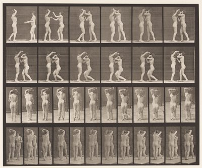 Tallrik 445. Två modeller-8 Dricka från vattenburk på axel av 1 av Eadweard Muybridge