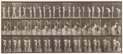 Tallrik 447. Två modeller, 9 Tar vattenburk från skuldra om 10 av Eadweard Muybridge