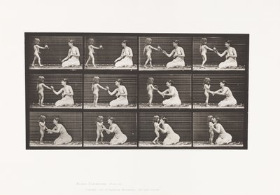 Tallrik 465. Två modeller, barn 70N, tar bukett till 12, 1885 av Eadweard Muybridge