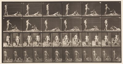 Tallrik 485. Två modeller; A, 10 Stå och fyller en bägare;, 1872-1885 av Eadweard Muybridge