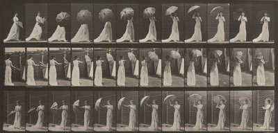 Plansch nummer 461. Att öppna ett parasoll och vända sig om av Eadweard Muybridge
