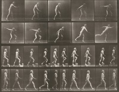 Platta nummer 519. A: Kasta diskus. B: Gå uppför ett steg. C: Gå av Eadweard Muybridge