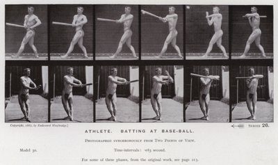 The Human Figure in Motion: Atletisk, slåss på baseboll (s/v foto) av Eadweard Muybridge