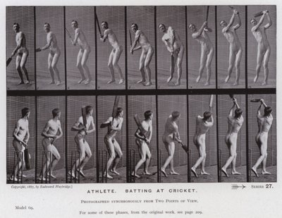 The Human Figure in Motion: Idrottare som slår i cricket (s/v foto) av Eadweard Muybridge